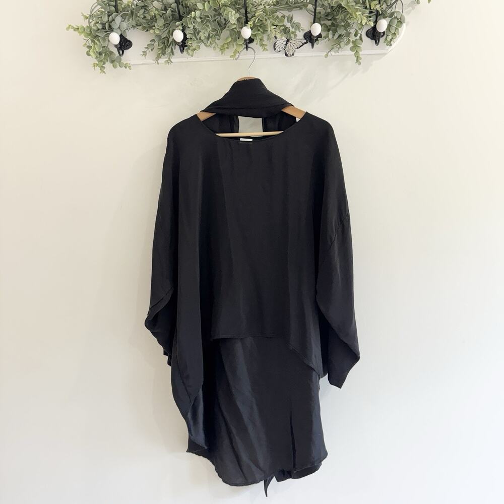 artists revolutionaries 100% Silk Black High Low Kaftan With Scarf #LH
